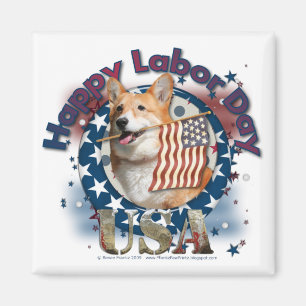 Labour Day - Flag Waving - Corgi - Owen Magnet
