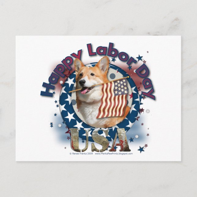Labour Day - Flag Waving - Corgi - Owen Postcard (Front)