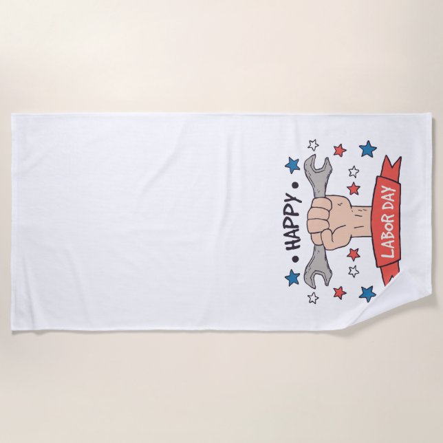Labour Day Graphic Badge Colour Design Beach Towel (Front)