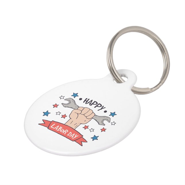 Labour Day Graphic Badge Colour Design Pet Tag (Side)