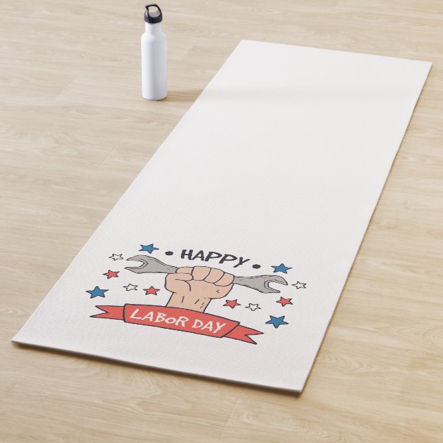 Labour Day Graphic Badge Colour Design Yoga Mat (In Situ)