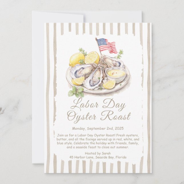 Labour Day Oyster Roast Invitation  Patriotic Coas (Front)