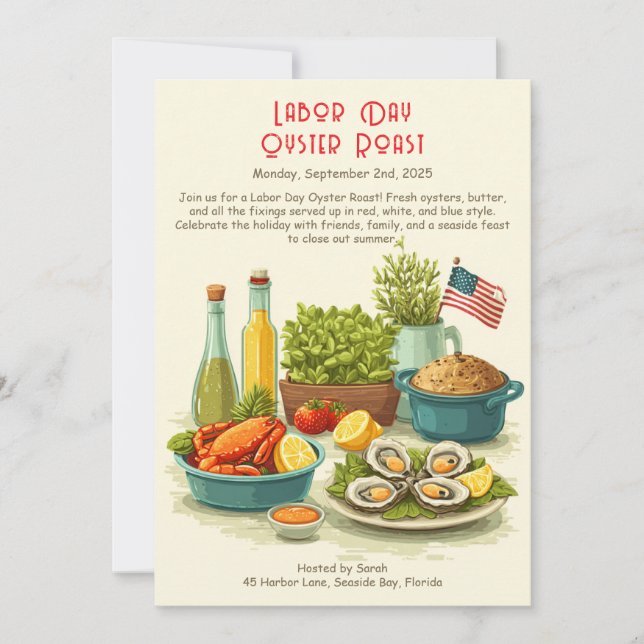 Labour Day Oyster Roast Invitation  Patriotic Coas (Front)
