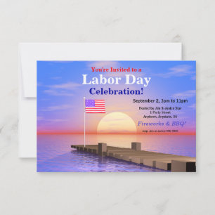 Labour Day Party US Flag on Dock Invitation