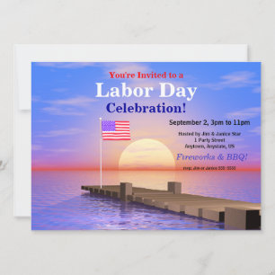 Labour Day Party US Flag on Dock Invitation