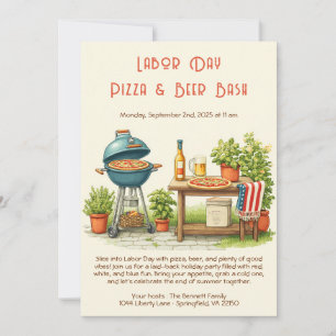 Labour Day Pizza & Beer Invitation – Patriotic  