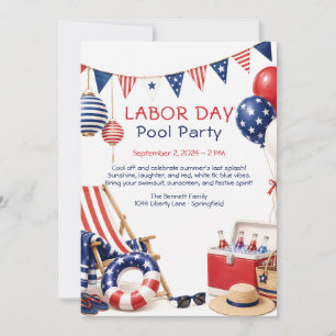 Labour Day Pool Party Red White and Blue Invitatio Invitation