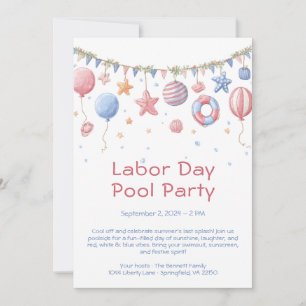 Labour Day Pool Party Red White and Blue Invitatio Invitation