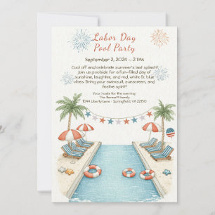 Labour Day Pool Party Red White and Blue Invitatio Invitation