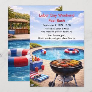 Labour Day Pool Party Red White and Blue Invitatio Invitation
