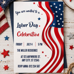Labour Day Red White Blue American Flag Party Invitation