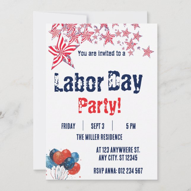 Labour Day Red White Blue Fireworks Party  Invitation (Front)