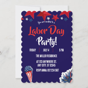 Labour Day Red White Blue Fireworks Party Invitation