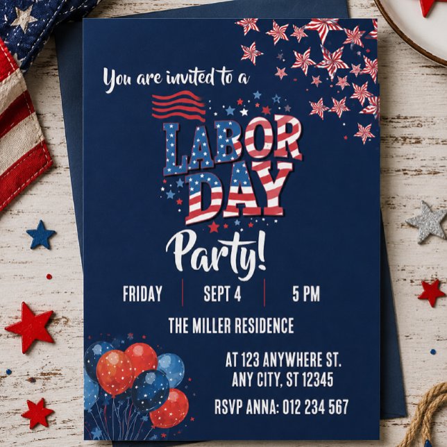 Labour Day Red White Blue Fireworks Party  Invitation (Creator Uploaded)
