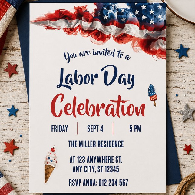 Labour Day Red White Blue Fireworks Party  Invitation (Creator Uploaded)