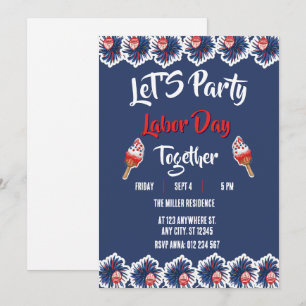 Labour Day Red White Blue Fireworks Party Invitation