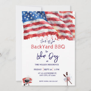 Labour day Red White Blue USA BBQ Party  Invitation