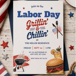 Labour day Red White Blue USA BBQ Party Invitation