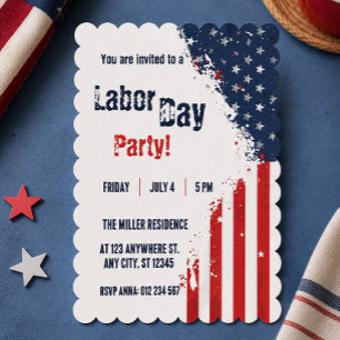 Labour Day Red White Blue USA Flag Party Invitation