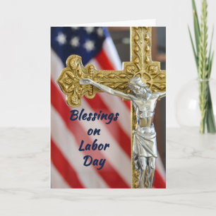Labour Day Religious Patriotic Cross and Flag Card