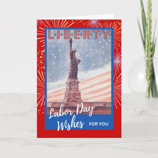 Labour Day Retro Vintage Statue of Liberty Card (Front)