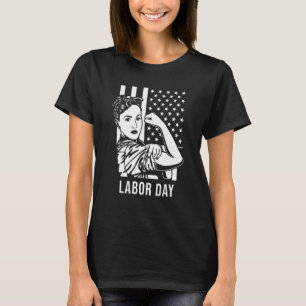 Labour Day Rosie the Riveter Nurse Messy Bun Ameri T-Shirt