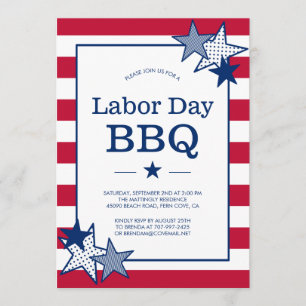 Labour Day Stars and Stripes Modern Patriotic BBQ Invitation