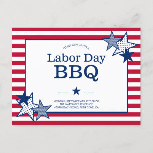 Labour Day Stars and Stripes Modern Patriotic BBQ Invitation Postcard