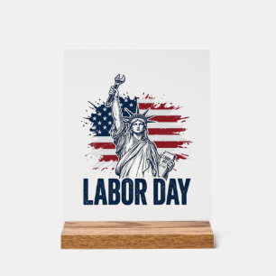 Labour Day Statue of Liberty Patriotic Worker Desi Acrylic Sign