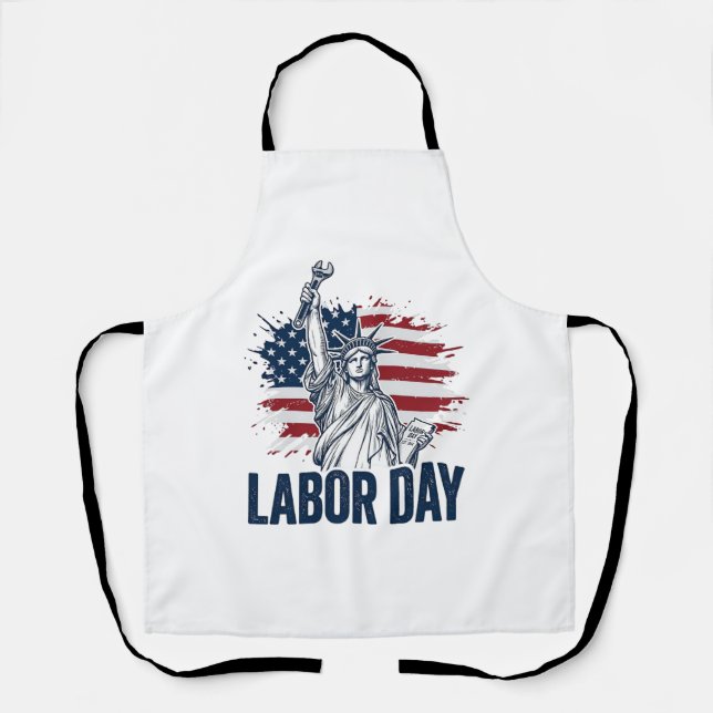 Labour Day Statue of Liberty Patriotic Worker Desi Apron (Front)