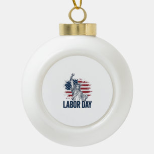 Labour Day Statue of Liberty Patriotic Worker Desi Ceramic Ball Christmas Ornament