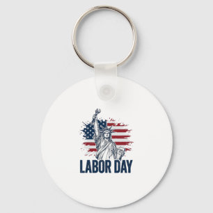 Labour Day Statue of Liberty Patriotic Worker Desi Key Ring