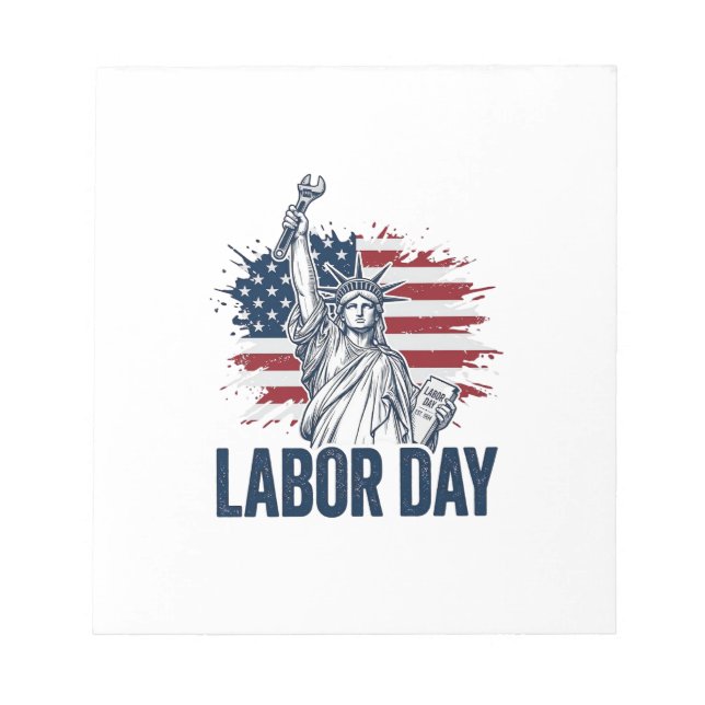 Labour Day Statue of Liberty Patriotic Worker Desi Notepad (Front)