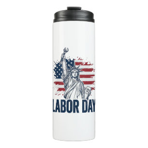 Labour Day Statue of Liberty Patriotic Worker Desi Thermal Tumbler