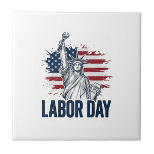Labour Day Statue of Liberty Patriotic Worker Desi Tile