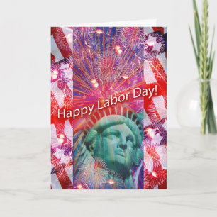 Labour Day Statue of Liberty with Fireworks Card