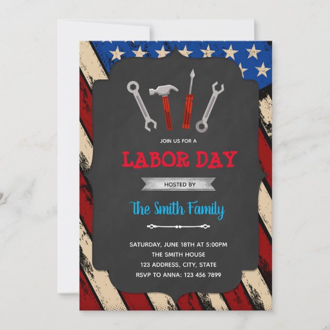 Labour day theme party invitation (Front)