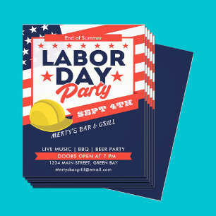 Labour Day USA Flag Hard Hat Party Event Flyer
