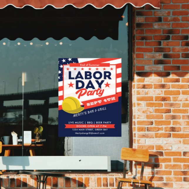 Labour Day USA Flag Hard Hat Party Event Poster (Labor Day USA Flag Hard Hat Party Event Poster)