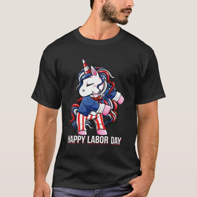 Labour Day Usa Unicorn Flossing For Workers T-Shirt (Front)