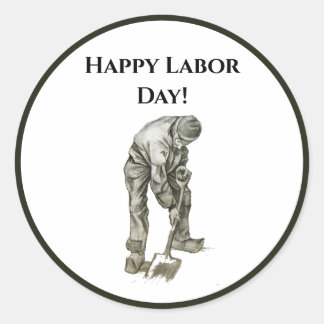 Labour Day Van Gogh Working Man Drawing Classic Round Sticker