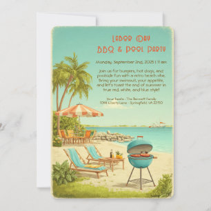 Labour Day Vintage BBQ & Pool Party Invitation 