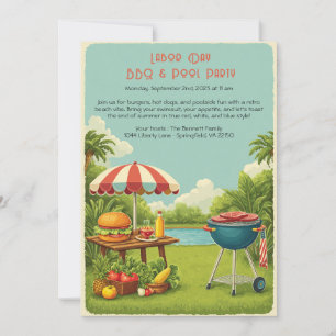 Labour Day Vintage BBQ & Pool Party Invitation 