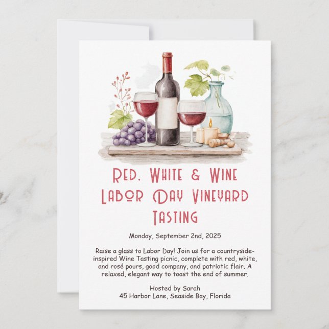 Labour Day Wine Tasting Invitation – Patriotic Vin (Front)