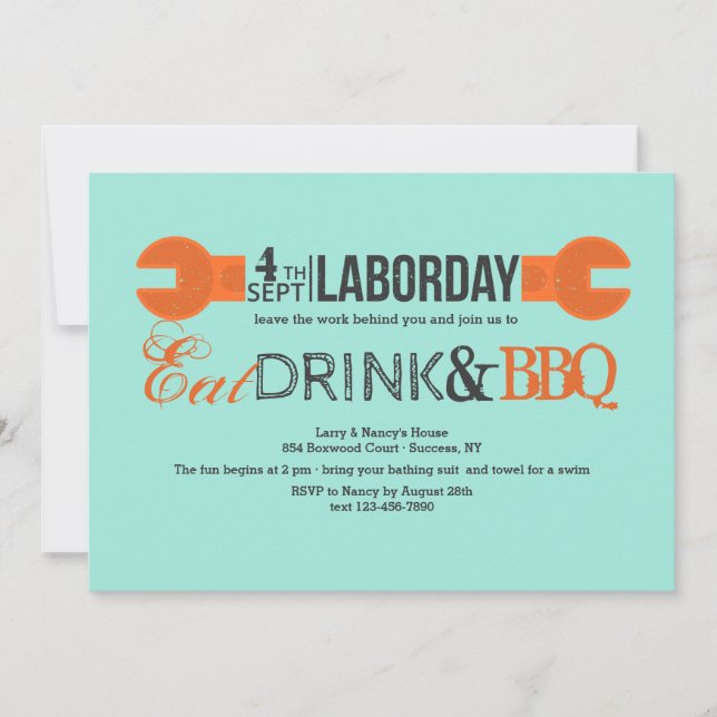 Labour Day Wrench Invitation (Front)