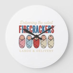 Labour & Delivery Firecrackers Cute Baby Nurse Des Large Clock