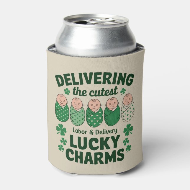 Labour & Delivery Lucky Charm Nurse Shamrock  Can Cooler (Can Front)