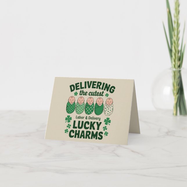 Labour & Delivery Lucky Charm Nurse Shamrock  Card (Front)