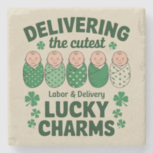 Labour & Delivery Lucky Charm Nurse Shamrock  Stone Coaster
