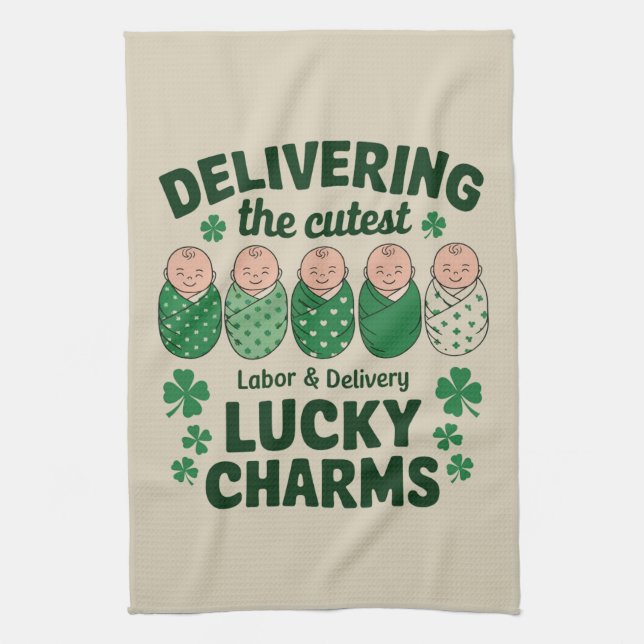 Labour & Delivery Lucky Charm Nurse Shamrock  Tea Towel (Vertical)